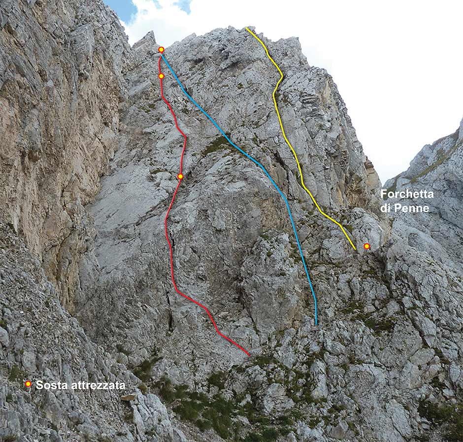 tracciato della via normale al dente del lupo - gruppo del gran sasso