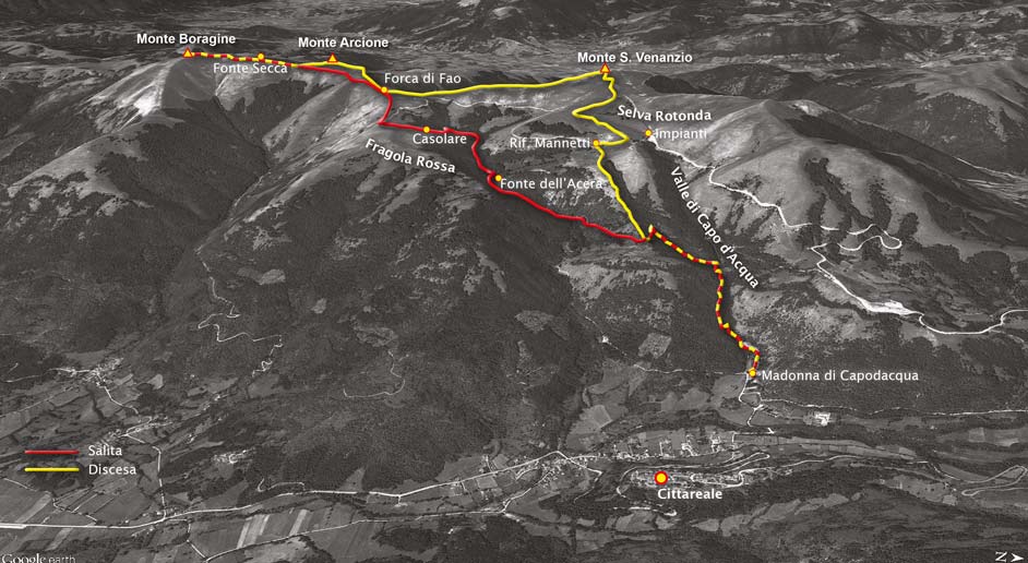 tracciato escursionismo, dalla madonna di capo d'acqua al monte boragine