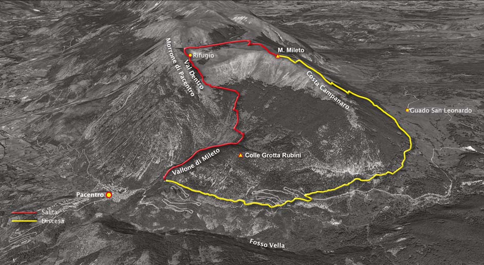 tracciato escursionismo, da pacentro al monte mileto