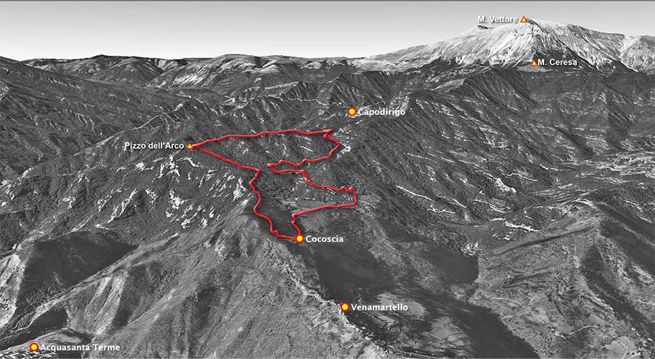 tracciato di escursiosnismo da cocoscia a pizzo dell'arco