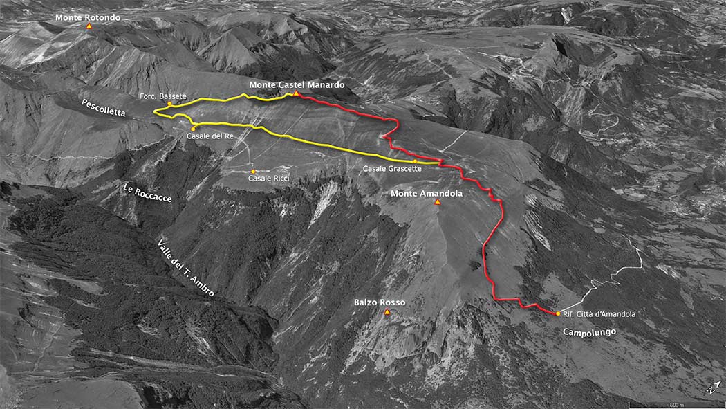 tracciato escursionismo, dal rifugio amandola a castel manardo - monti sibillini