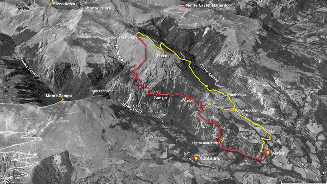 tracciato escursionismo, da rendinara a pizzo deta per il vallone del rio, discesa per il monte ginepro - monti ernici