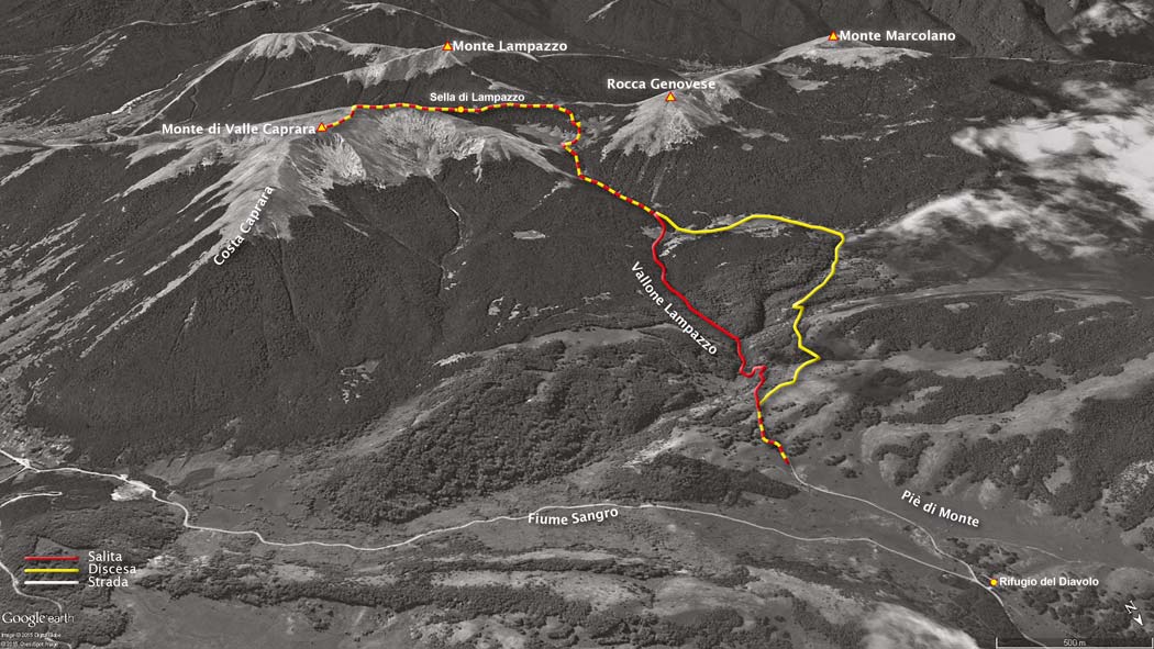 tracciato escursionismo, dal passo del diavolo a monte di valle caprara - monti marsicani