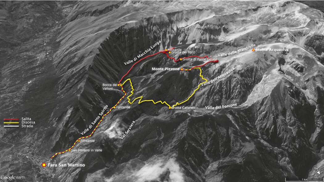 tracciato escursionismo, da fara san martino al monte pizzone - majella