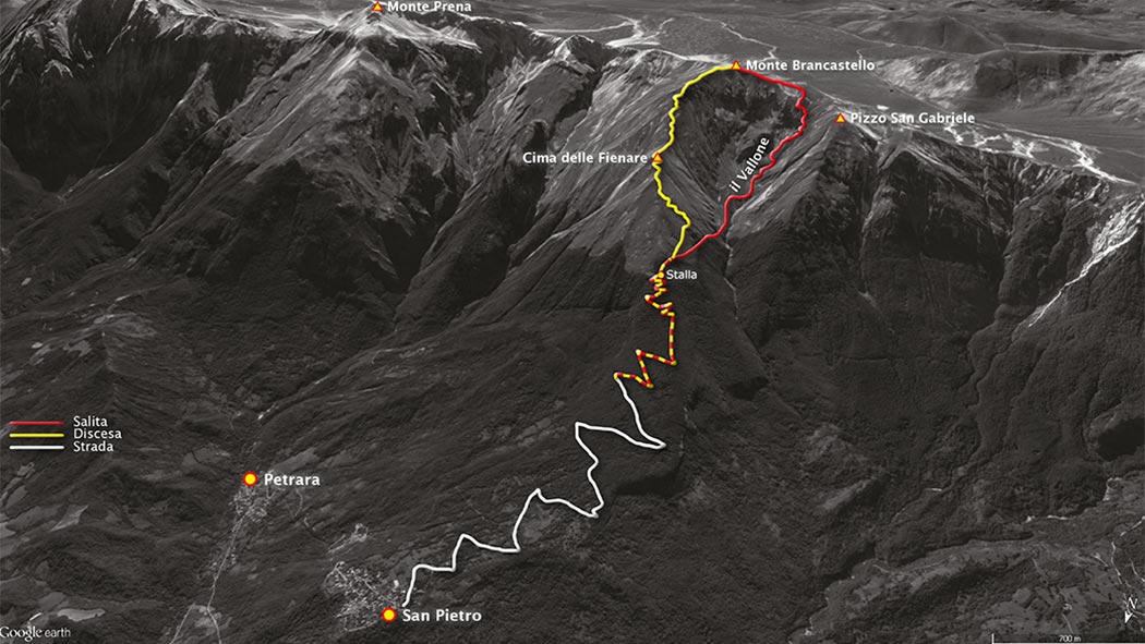 tracciato escursionismo, da san pietro al monte brancastello e discesa per la cima delle fienare - gran sasso