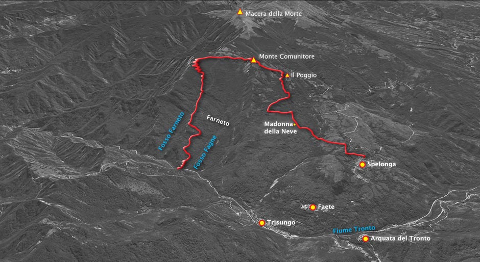 tracciato dell'escursione dalla salaria al monte comunitore per il farneto