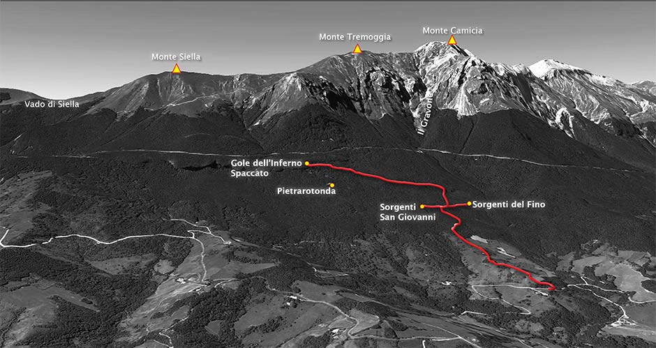 tracciato escursione arsita gole dell'inferno spaccato