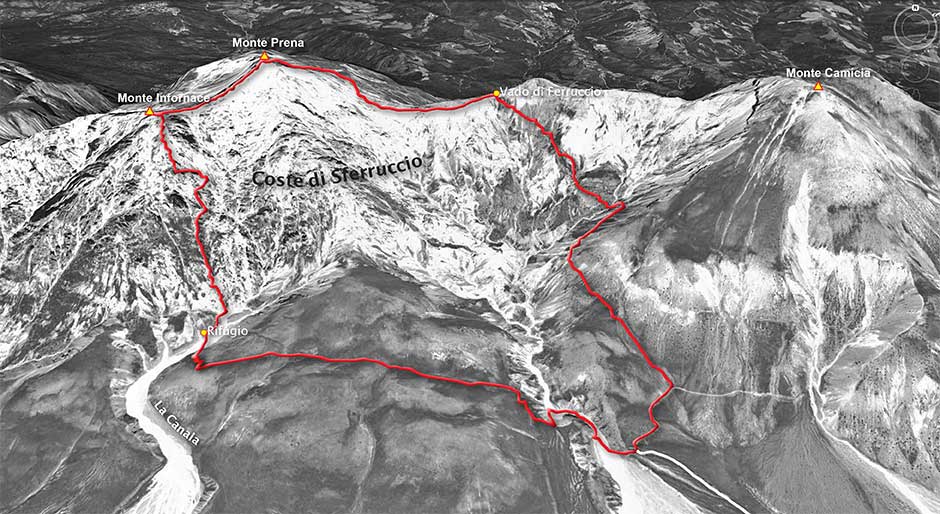 tracciato escursione sentiero cieri - parco nazionale del gran sasso e monti della laga