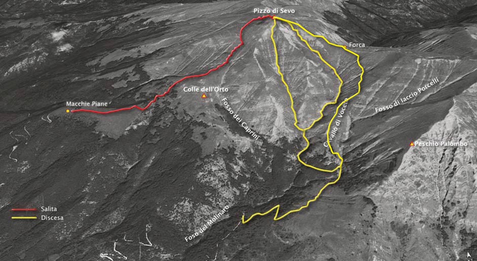 tracciato scialpinismo discesa per il cavallo di voceto - pizzo di sevo - monti della laga