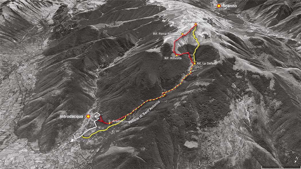 tracciato scialpinismo, da introdacqua a ìl monte rognone, discesa per lo stesso itinerario - gruppo del monte genzana