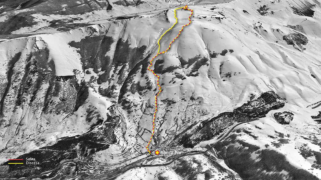tracciato scialpinismo, da rocca pia al monte rotella per il vallone di rotella - gruppo del monte rotella
