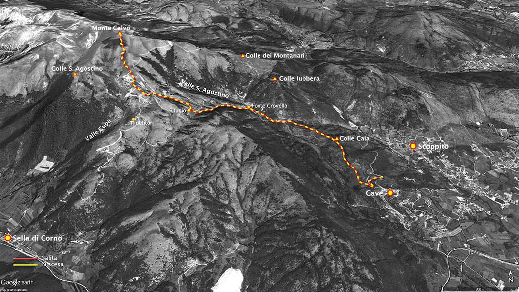 tracciato scialpinismo, da cave al monte calvo - alta valle dell'aterno