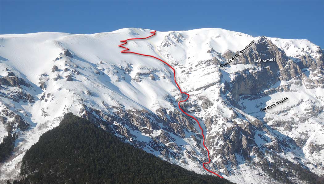 tracciato scialpinismo, dalla fonte delle sicinere al monte vettore (diretta alla vetta) - monti sibillini