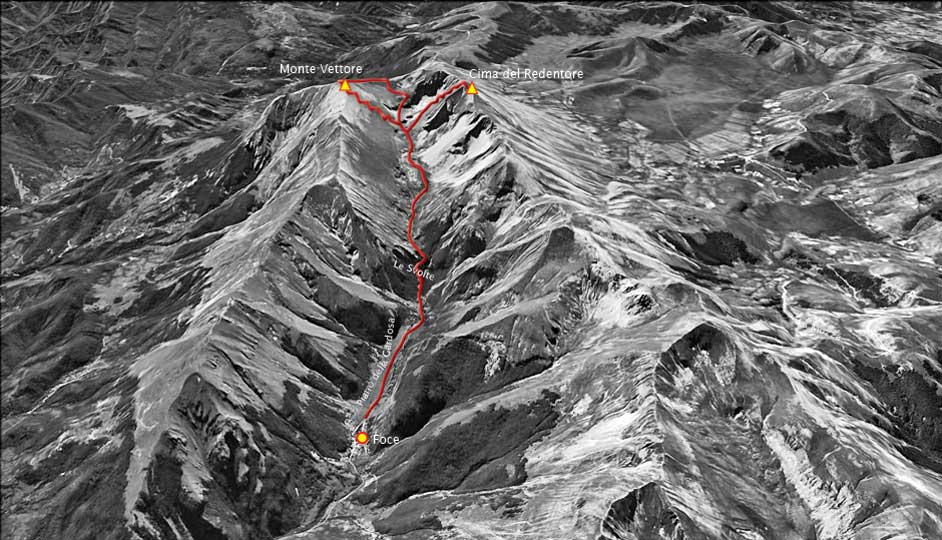 tracciato foce monte vettore e cima del redentore