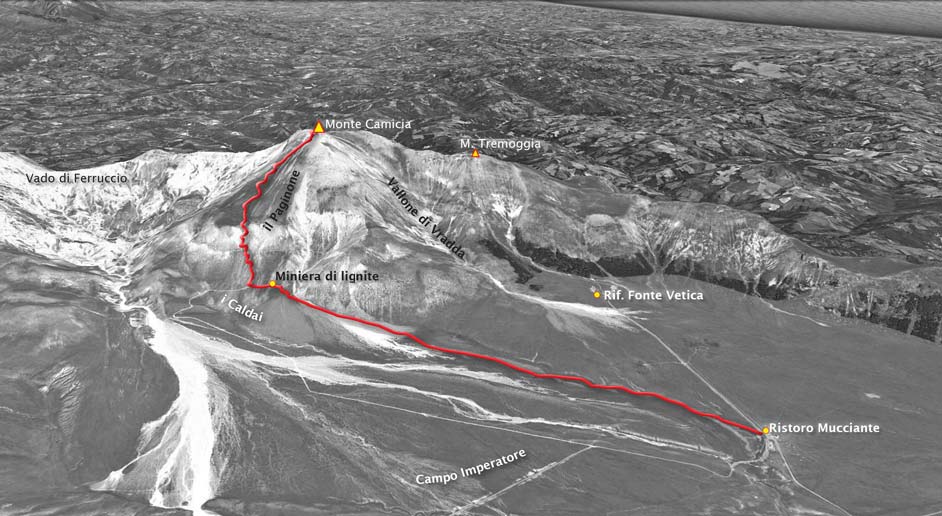 tracciato monte camicia per il paginone