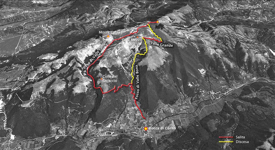 tracciato da rocca di corno al monte calvo per valle lunga e valle bona