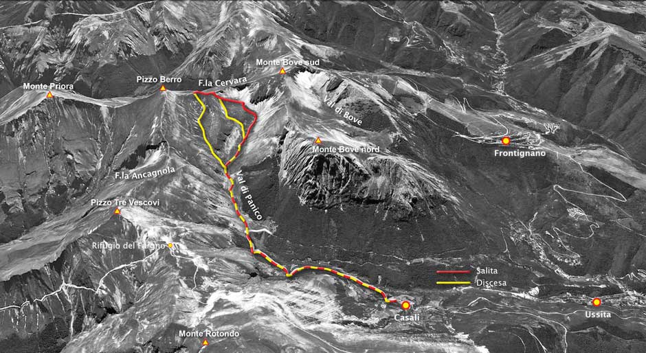 tracciato di scialpinismo da casali a pizzo berro per la val di panico