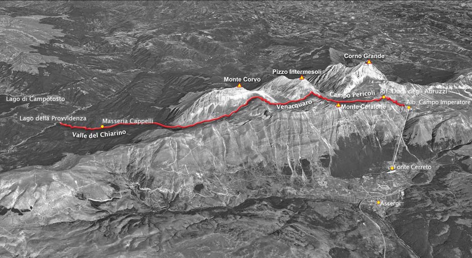 tracciato scialpinismo della traversata della provvidenza, da campo imperatore al lago di provvidenza