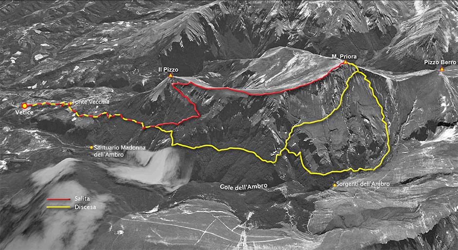 tracciato di scialpinismo da vetice al monte priora