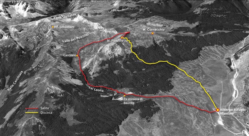 tracciato scialpinismo dal rifugio Alantino al monte Puzzillo