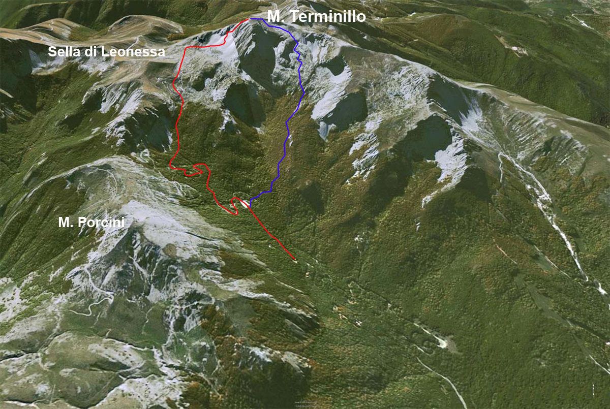 tracciato scialpinismo, il monte terminillo da leonessa per la vallonina - gruppo del monte terminillo