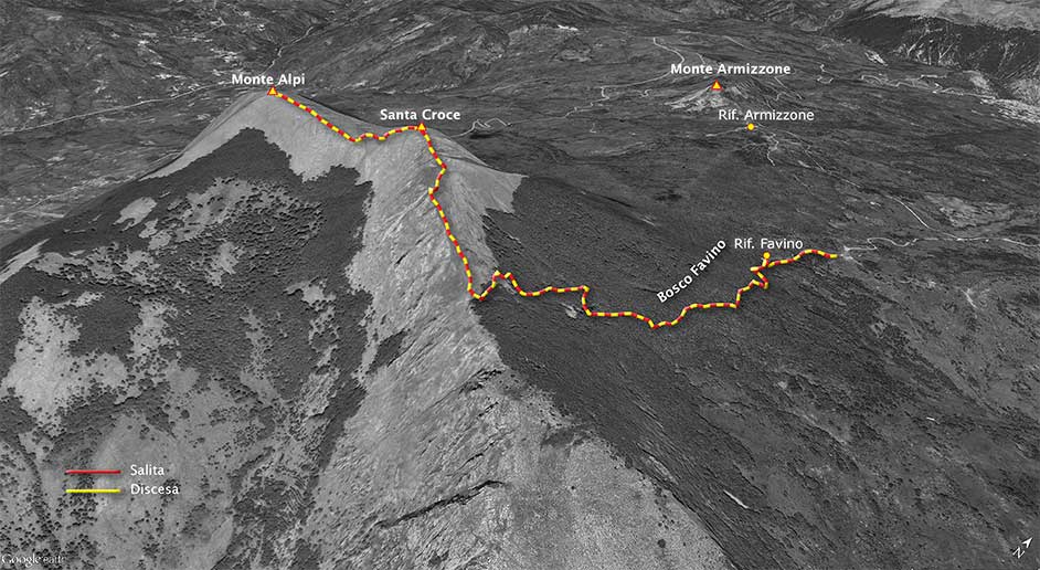 tracciato escursionismo, da bosco favino al monte alpi - appennino lucano