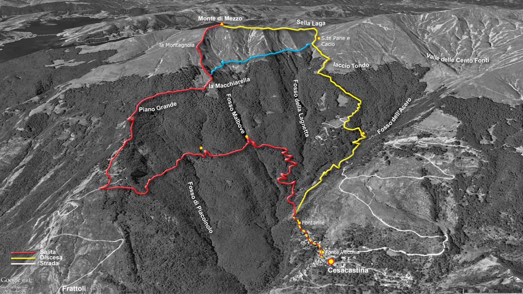 tracciato escursionismo, il monte di mezzo da cesacastina - gruppo dei monti della laga