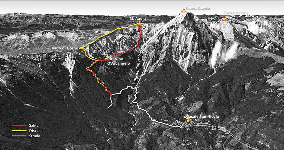 tracciato casale san nicola-monte aquila per la valle dell'inferno