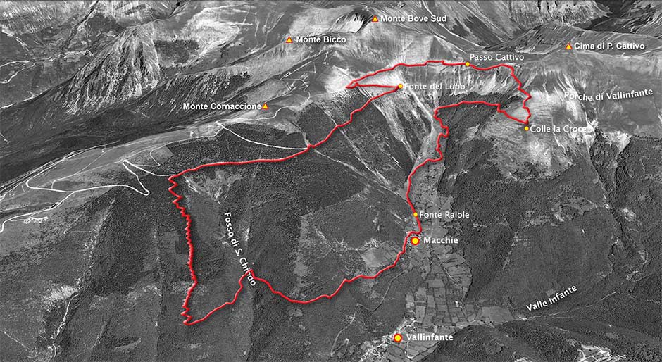 tracciato escursione da macchie di vallinfante a passo cattivo