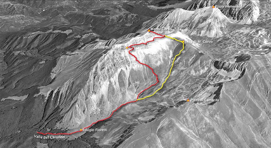 tracciato escursione per la grotta del capraro - parco nazionale del gran sasso e monti della laga