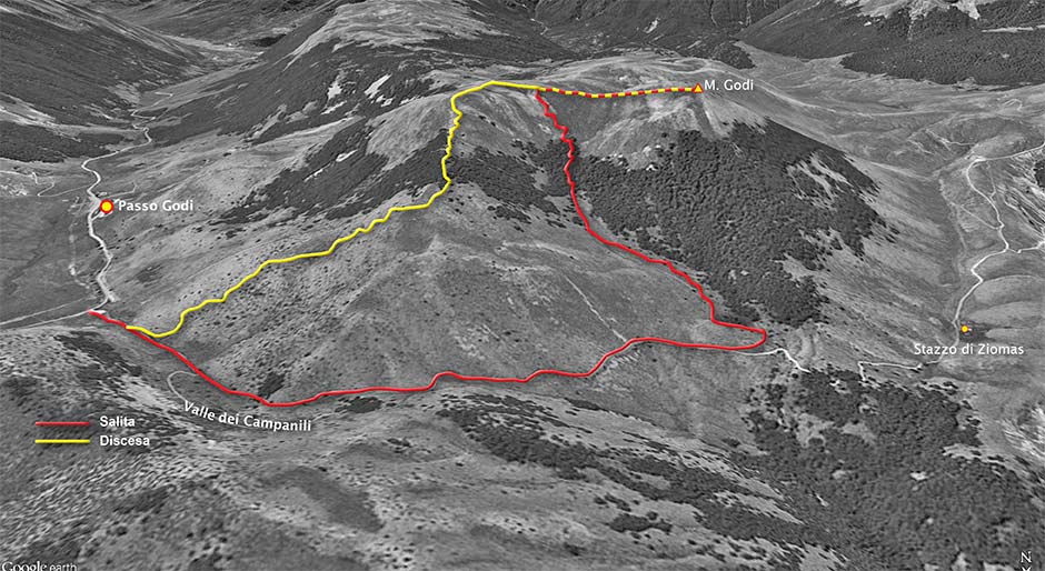 tracciato scialpinismo da passo godi a monte godi
