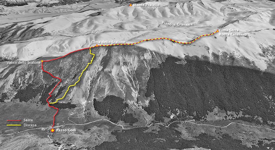 tracciato scialpinismo da passo godi a cima serra rocca chiarano
