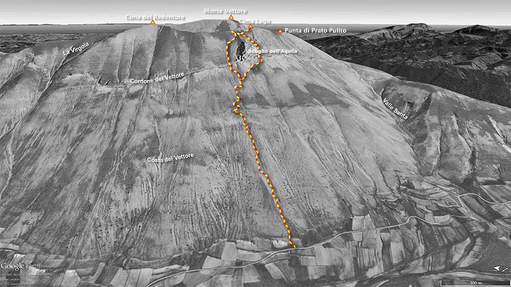 tracciato scialpinismo, diretta allo scoglio dell'aquila - monti sibillini