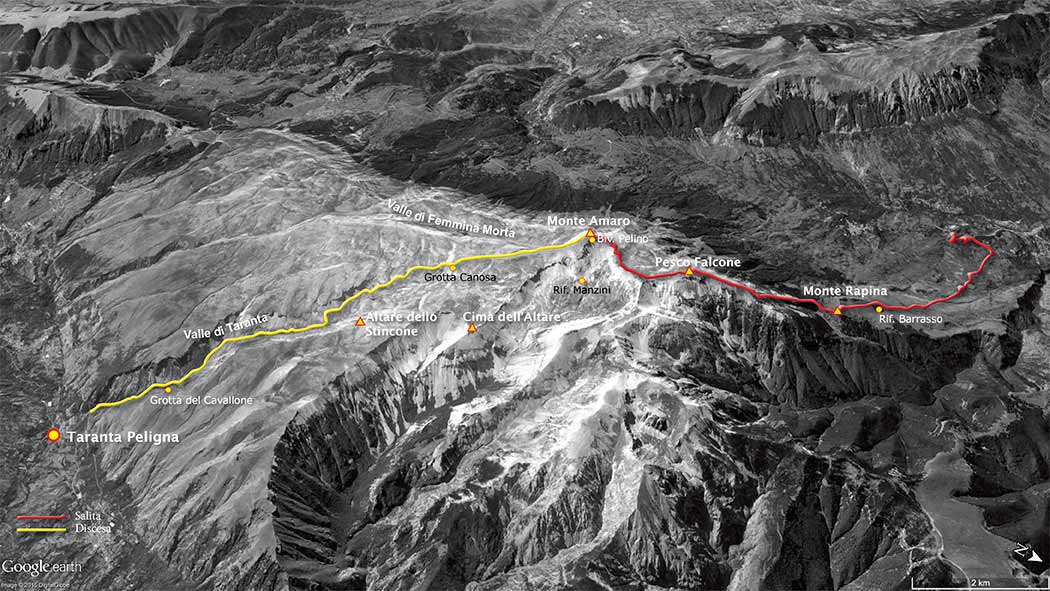 tracciato scialpinismo, da caramanico al monte amaro e discesa per il vallone di taranta - majella